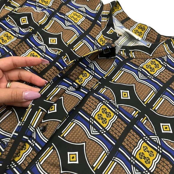 Mantsho x H&M Geometric African Print Midi Asymmetric Shirt‎ Dress Brown Size 2 - Picture 3 of 10